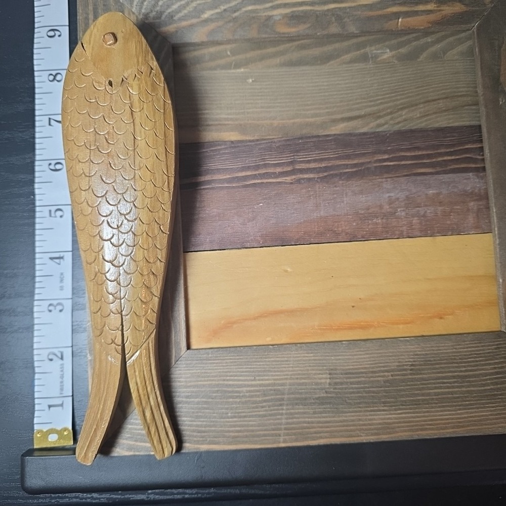 VTG Hand Carved Solid Wood Fish Shape Double Nut Cracker 8"‎ Decorative Textured